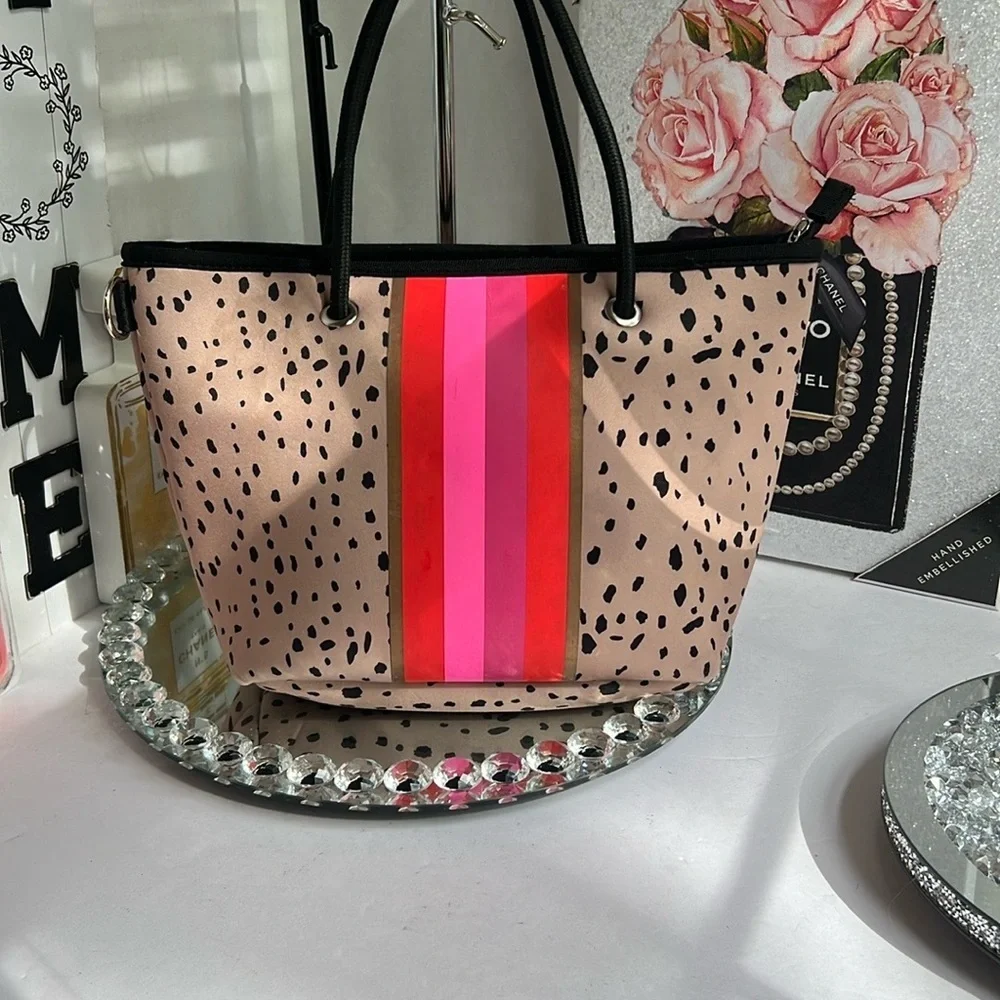 Taylor Gray Neoprene Mini Tote with Leopard Accents like new